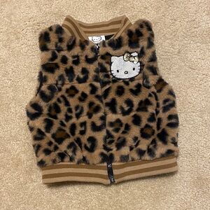 Leopard Print Faux Fur Vest with Hello Kitty Patch